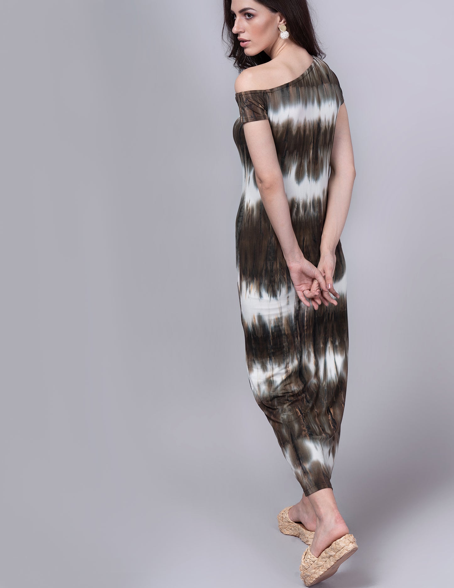ABSTRACT ONE-SHOULDER BODYCON DRESS