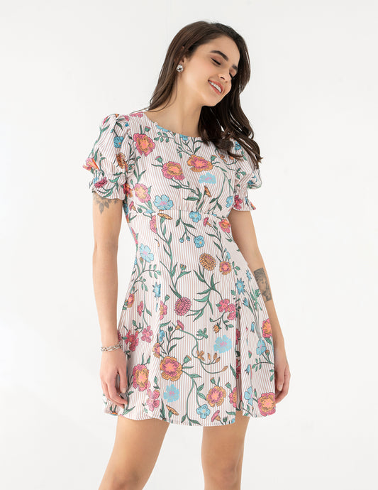 VERONICA FLORAL FLARED DRESS
