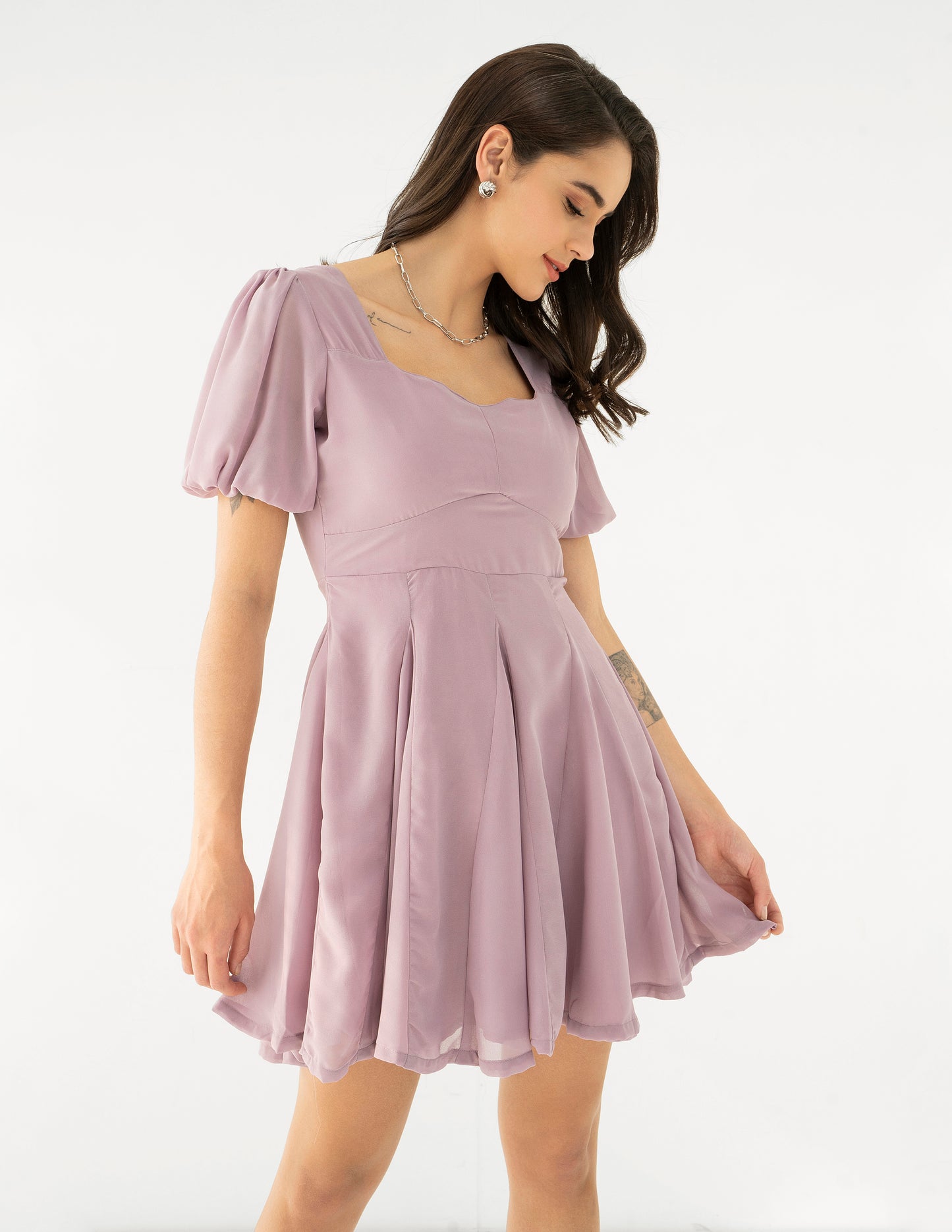 LAVENDER FIT AND FLARED DRESS